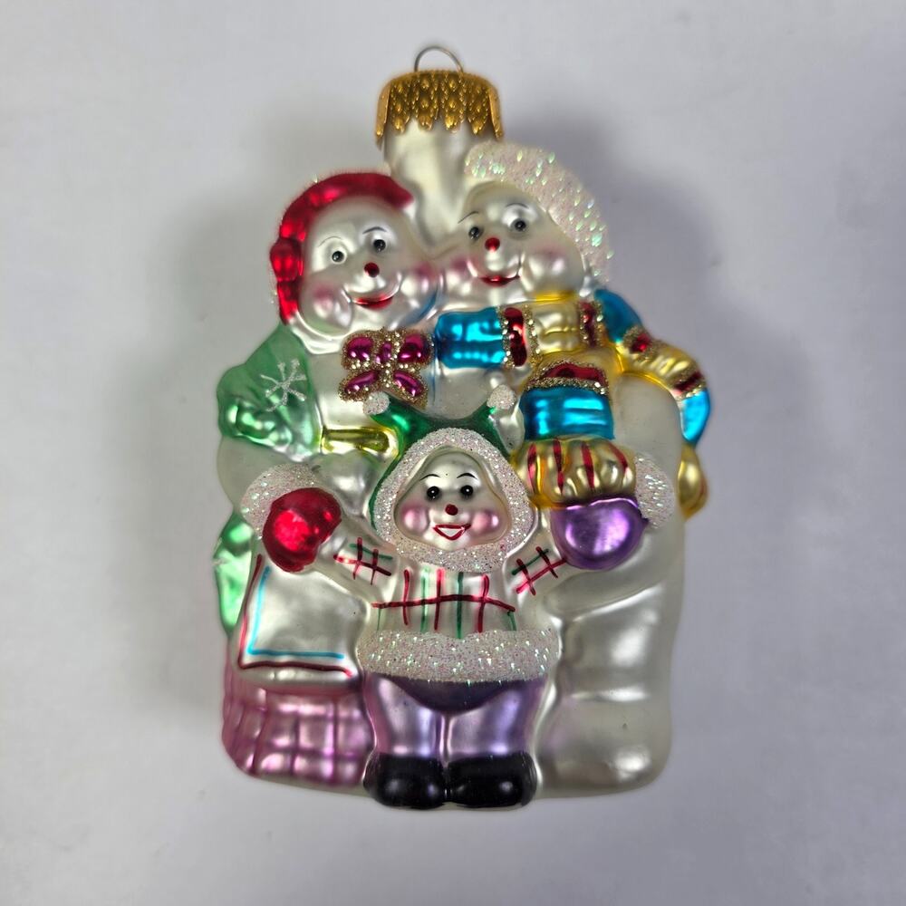 Robert Stanley Snowman Family Blown Glass Christmas Ornament Glitter Multicolor